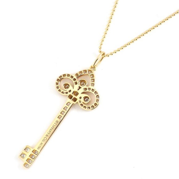 Tiffany Necklace Fleur de Lis Key Diamond Pink Gold
